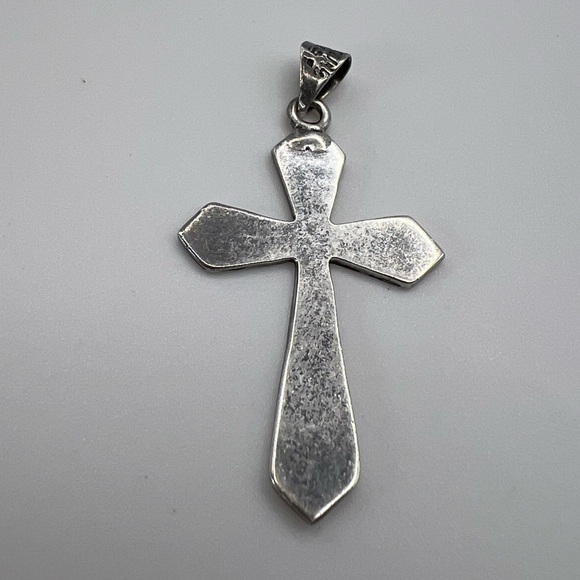 Vintage Turquoise Chip Sterling Silver 925 Cross Necklace Pendant - Picture 2 of 3
